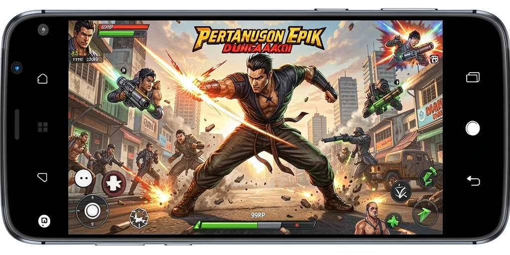 Tampilan gameplay yang mendebarkan dari 99RP saat pertarungan.