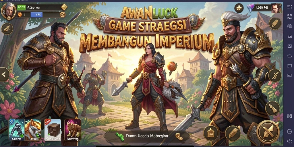 Screenshot utama AWANLUCK menampilkan aksi pembangunan kerajaan yang menarik.