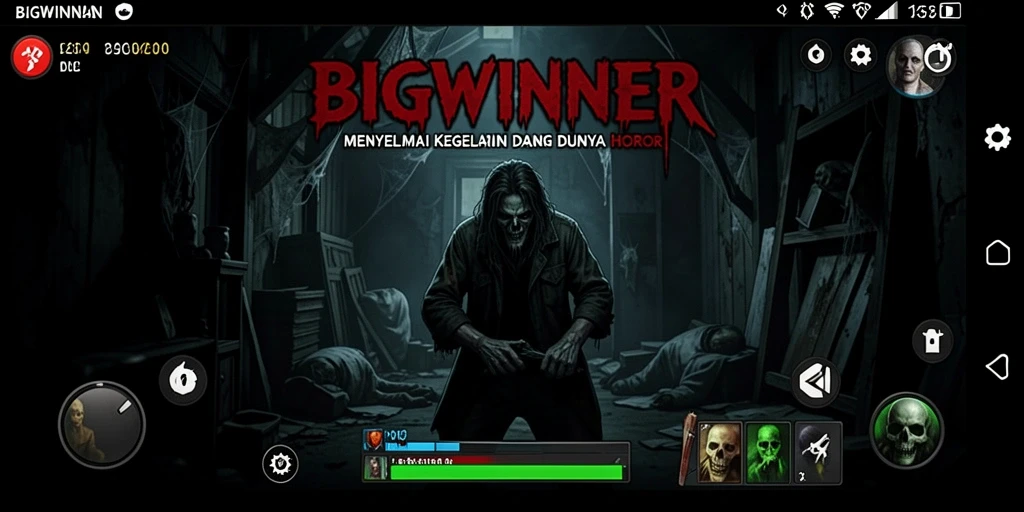 Tangkapan layar utama dari BIGWINNER menampilkan momen menegangkan dalam gameplay horor.