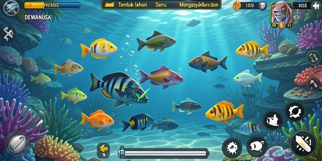 Tampilan utama gameplay DEWANUSA dengan aksi tembak ikan yang menarik.