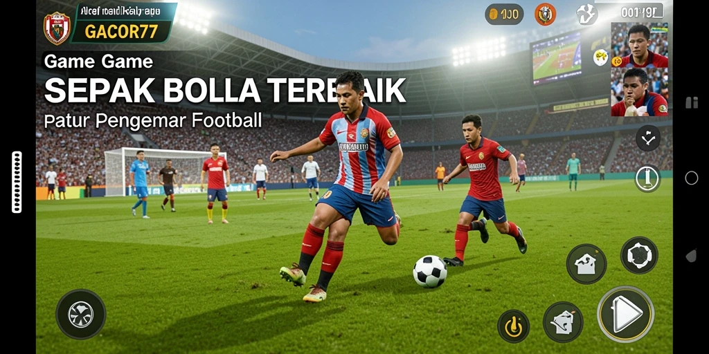Tangkapan layar utama GACOR77 menampilkan aksi permainan sepak bola yang seru.