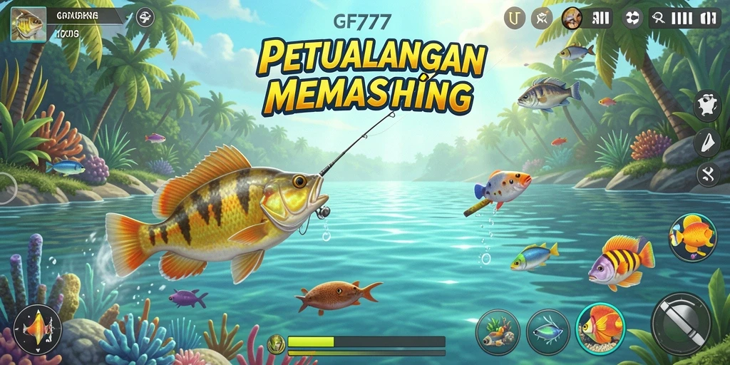 Screenshot gameplay GF777 yang menampilkan aksi memancing seru.
