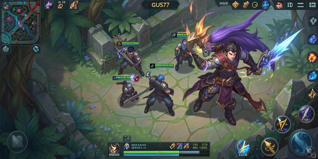 Screenshot gameplay GUS77 menampilkan aksi seru dalam pertempuran tim.