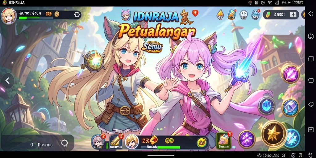 Menampilkan aksi seru dari gameplay IDNRAJA dengan karakter anime.