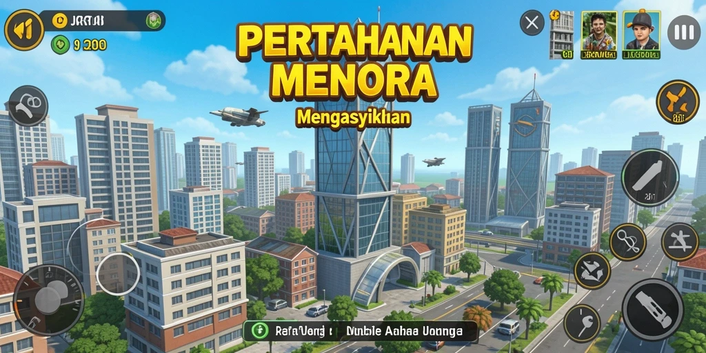 Tampilan gameplay seru di JKT8 dengan menara pertahanan.