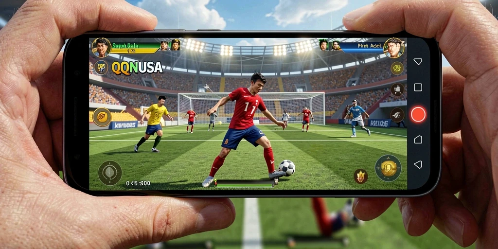 Tampilan gameplay menarik dari QQNUSA dengan aksi sepak bola yang mendebarkan.