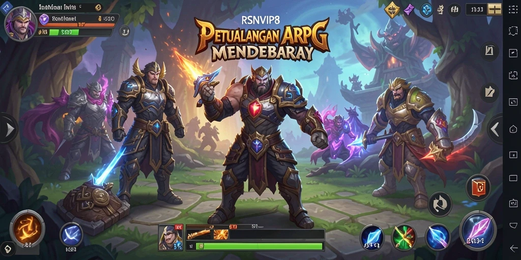 Tampilan gameplay <strong>RSNVIP8</strong> dengan pahlawan beraksi melawan monster.
