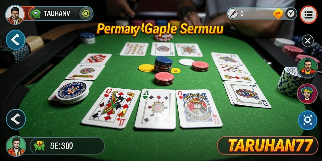 Tampilan seru dari gameplay Gaple di TARUHAN77.